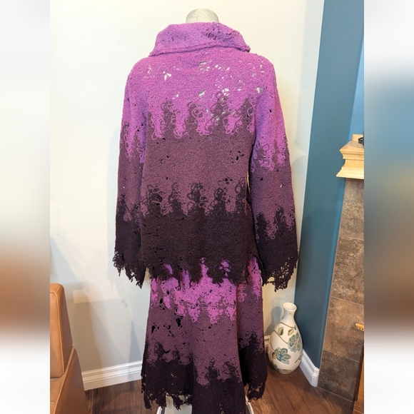 Simon Chang Vintage Designer Avant Garde Wool Skirt & Sweater Set Purple Sz L - Picture 5 of 17